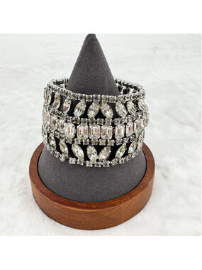 Rhinestone Wide Cuff Bracelet Midcentury 5 Row Multi Strand Pristine Statement